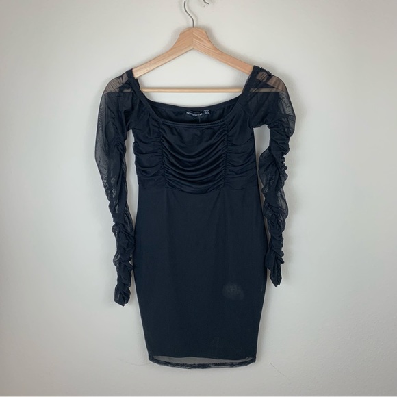 NWT PrettyLittleThing Black mesh Bodycon long sleeve mini dress - Picture 2 of 9